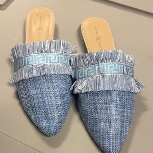 Michelle McDowell Light Blue Textured Mules
